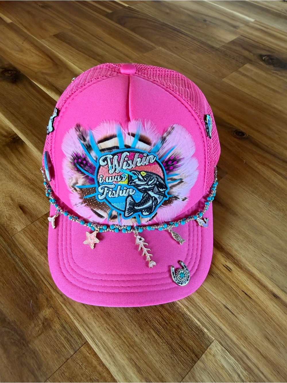 Pink Beaded Fish Graphic Trucker Hat
